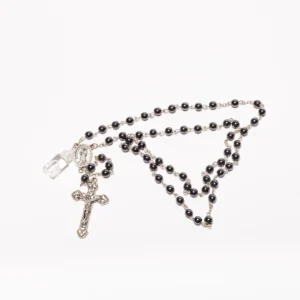 Chapelet hématite avec Eau de Lourdes