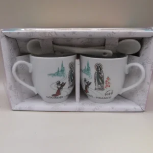 Coffret 2 tasses à café avec 2 cuillières, Lourdes France apparition basilique